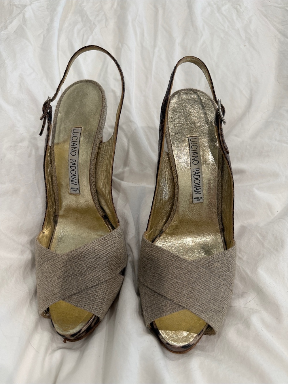 Beige Cross-Front Slingback Heels